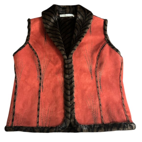 Vintage Robert Kitchen Rust Faux Suede Vest Faux Fur Lining Made in Canada Sz L - Picture 1 of 6